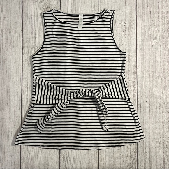 PAPILLON Women’s Black & White Striped Tank Top with Tie In Front - Picture 1 of 5